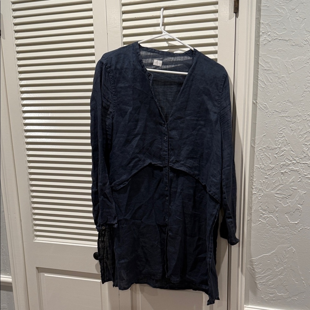 Poetry Navy Long Sleeve Tunic Blouse